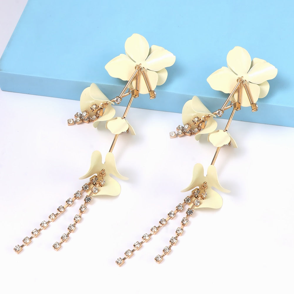 New Long Tassel Metal Flower Earrings For Women