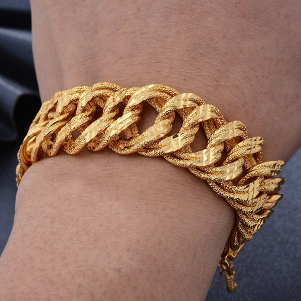 Luxury Mens Hand Chain Bracelets Male  Bijoux Gold Color Chain Link Bracelet