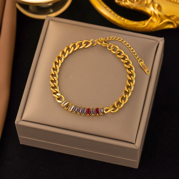 Gold Plated Bracelet Fashion Punk Colorful Rhinestone Cuba Chain Pendant Bangle For Women