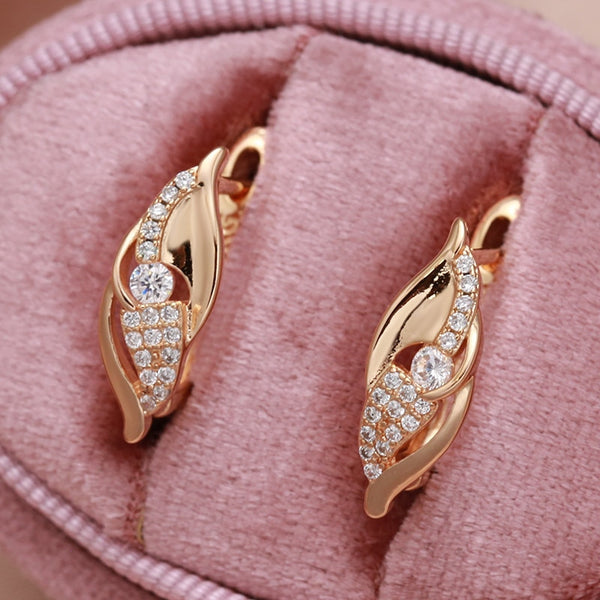 585 Rose Gold Main White Zircon Clip Earrings