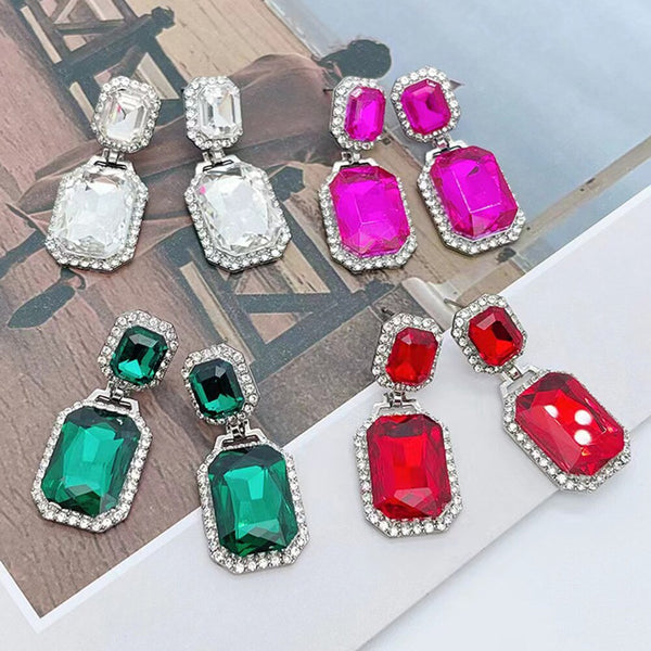 Fashion Metal Rhinestone Geometric Earrings for Women Elegant Cute Crystal Dangle Earrings