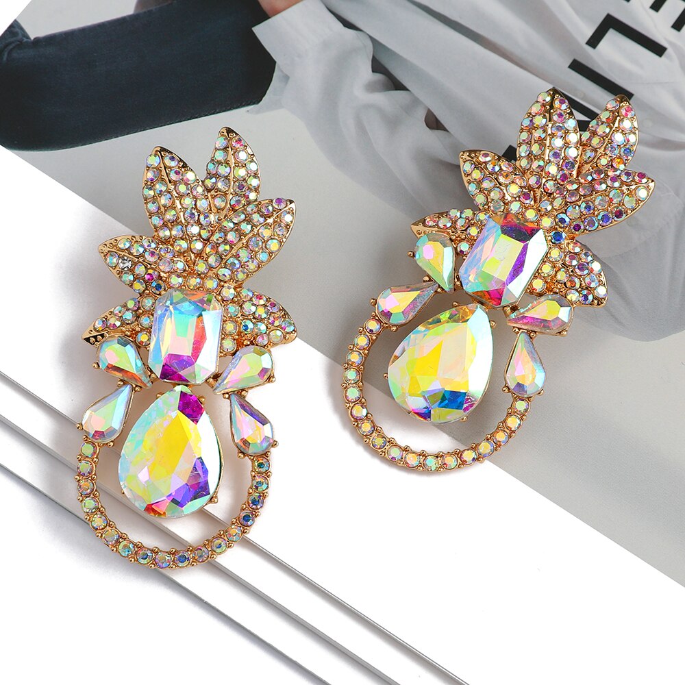 Fashion Metal Leaves Drop Earring For Women Crystal Dangle Earrings For Women