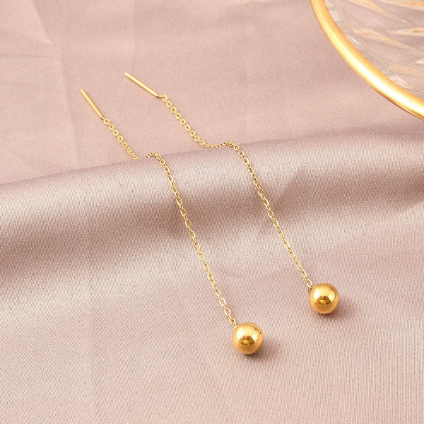 Stainless Steel Gold Color Tassel Bead Drop Earrings Trend Earrings For Women