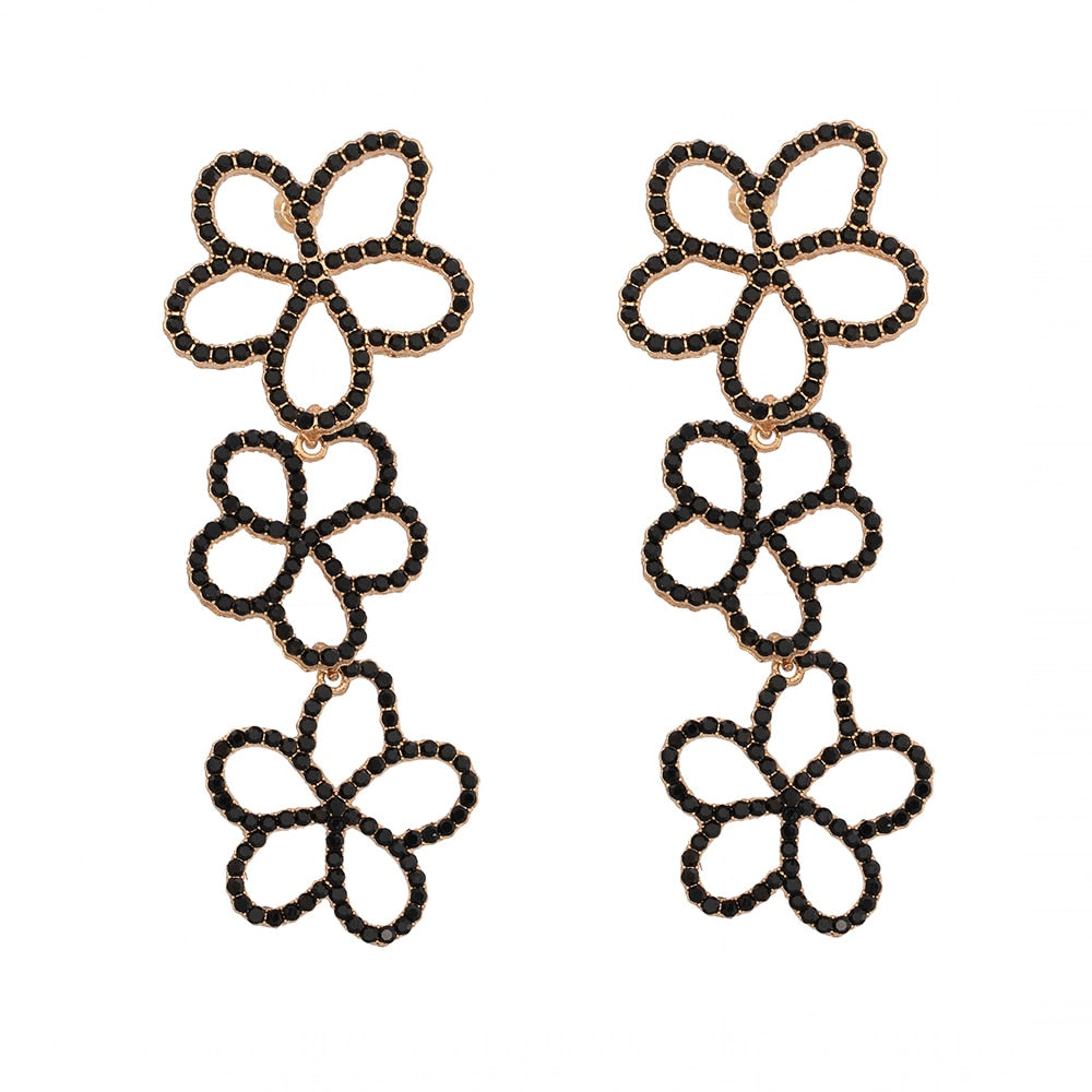 New Rhinestone Flower Dangle Drop Earrings For Women