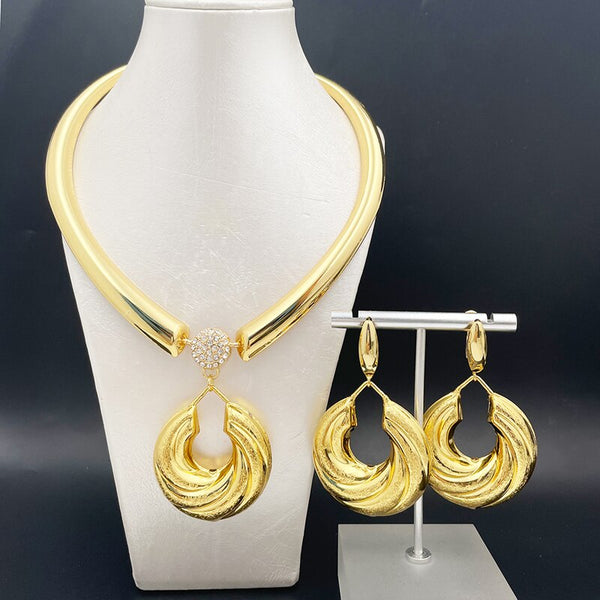 Gold Color Fashion Jewelry For Women Necklace And Earrings Set