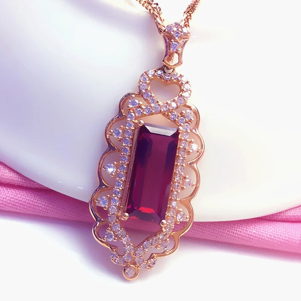 585 Purple Gold Inlaid Square Ruby Pendant