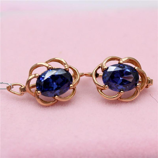 585 Purple Gold Sapphire Flower Earrings for Women