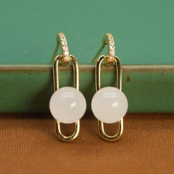 Fashion Crystal Natural chalcedony bead clip shape Ear Studs earings for women