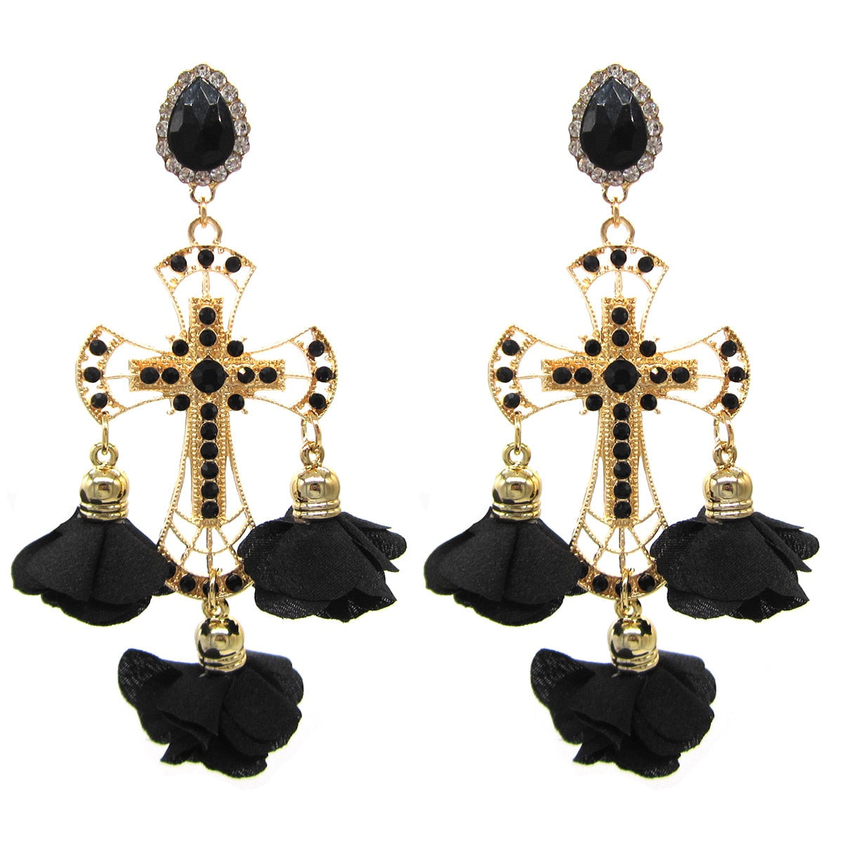 Statement Alloy Long Pendant Rhinestones Tassel Flower Earrings For Women