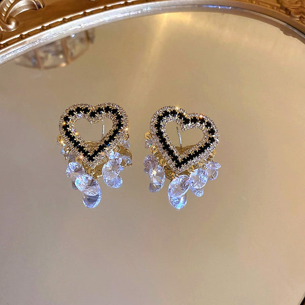 Hollow Heart Zircon Crystal Drop Earrings Ladys Rhinestone Dangle Earrings for Women