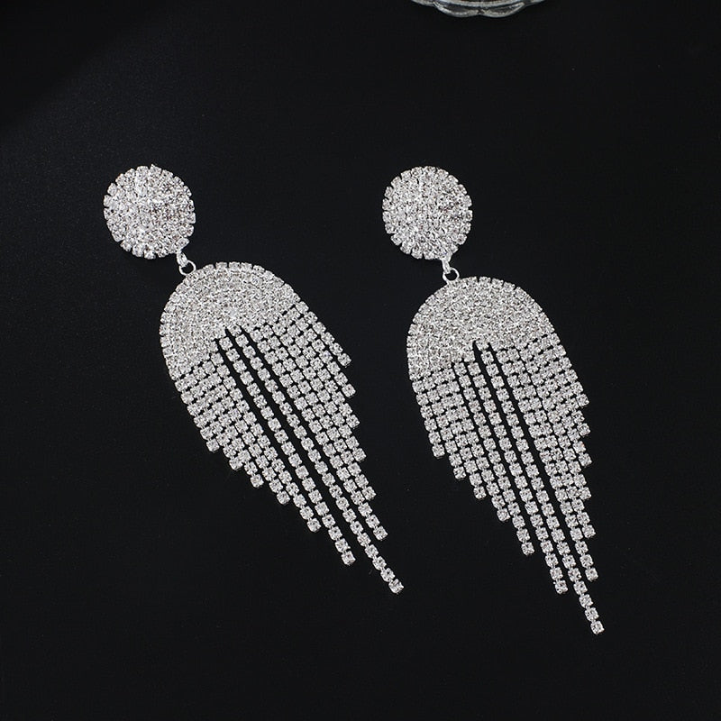 Long Tassel Crystal Drop Earrings for Women