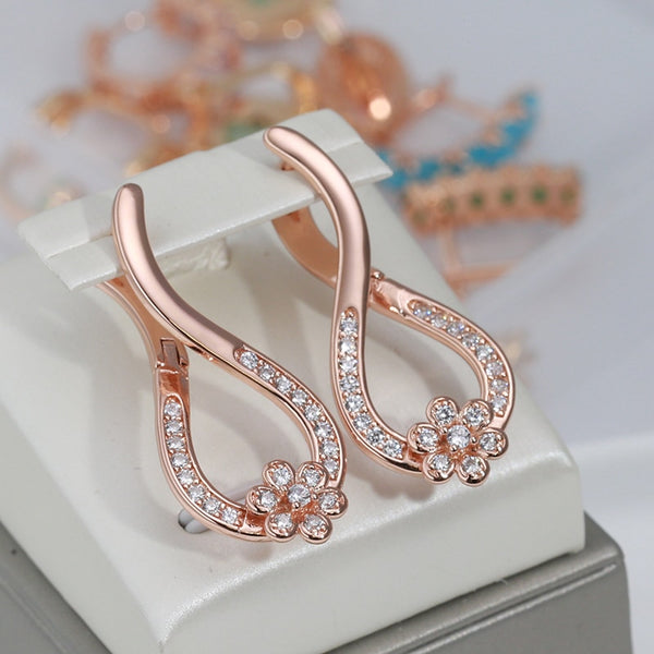 Elegant Geometric Curve Full Zircon Flower Metal Earrings