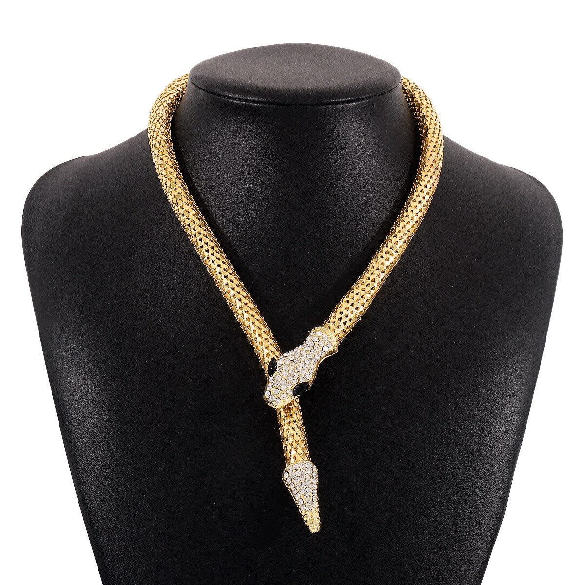 Gold Color Metal Hollow Rhinestone Snake Necklace for Women