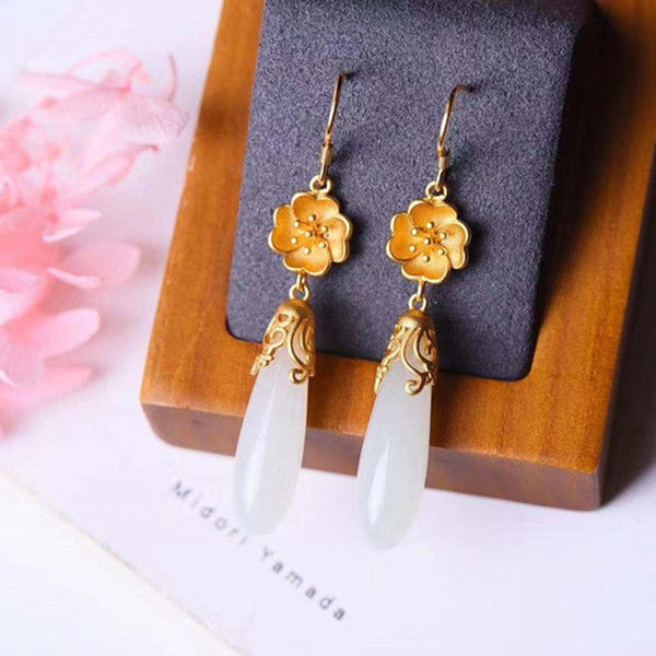 Creative Design Natural Hetian Jade Drop Earrings