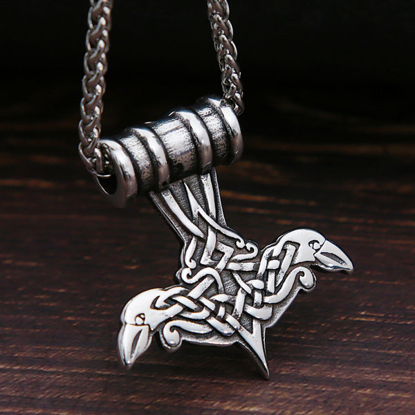 Vintage Nordic Irish Celtics Knot Necklace Men Stainless Steel Viking Odin Raven Pendant Necklace