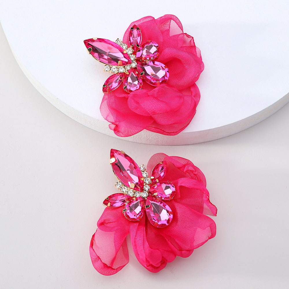 Romantic Sweet Summer Cotton Lace Flower Big Stud Earrings For Women