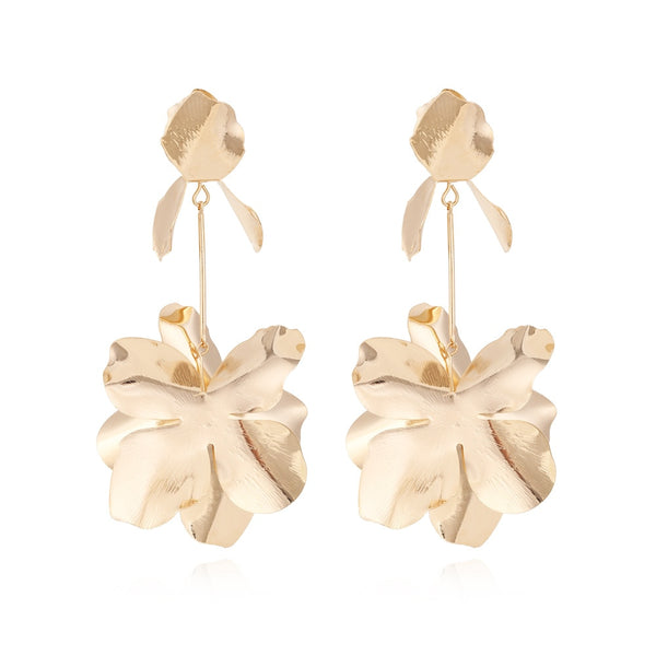 New Exaggerated Gold Color Flower Drop Earrings