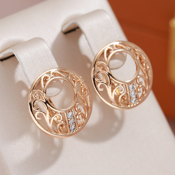 Double Hollow Round Gold Color Drop Earrings for Women