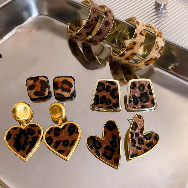 Fashion Retro Fabric Leopard Print Earrings Women