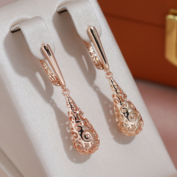 Hollow Texture Drop Shape 585 Gold Color Pendant Earrings for Women