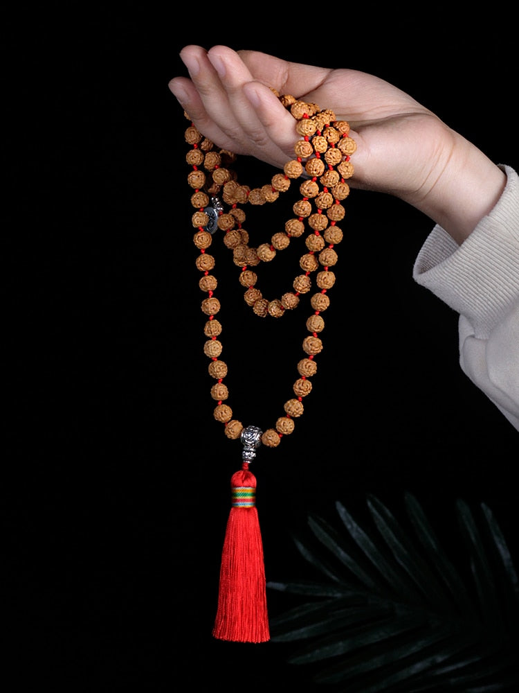 Natural Vajra Bodhi necklace,Original Rudraksha Beaded Knotted Japamala Necklace