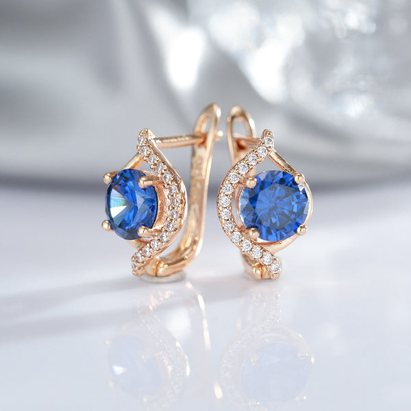 Luxury Oval Geometric Blue Zircon Clip Earrings For Women