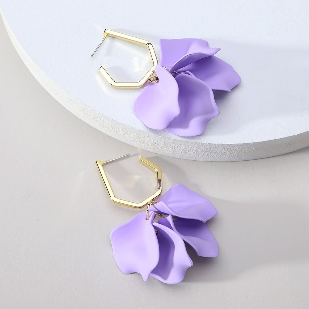 Korean Fashion Acrylic Rose Petals Flower Dangle Earrings For Women