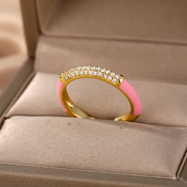 Stainless Steel Micro Pave Zircon Rings For Women