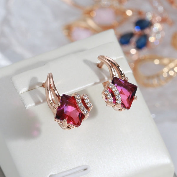 Personality Fuchsia Square Zircon Smooth Trendy Earrings