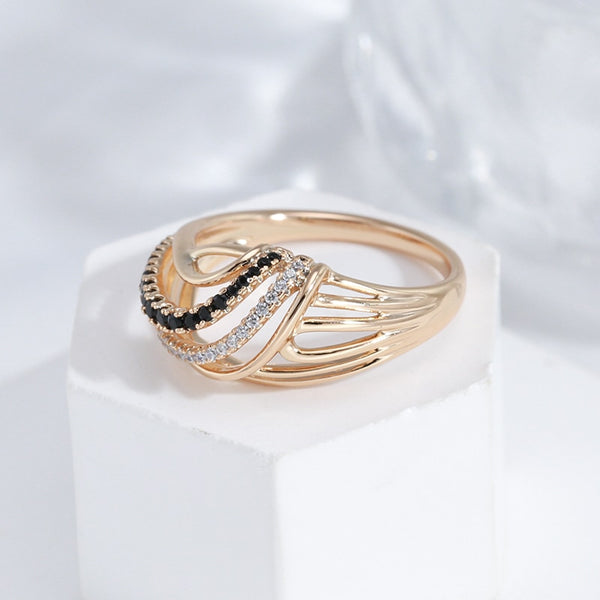 Personality Double Stripe Full Black White Zircon Rings