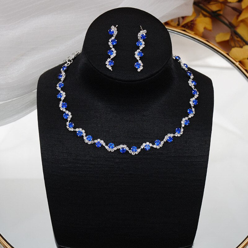 Luxury Color Crystal Inlaid Rhinestone Bridal Wedding Jewelry Set