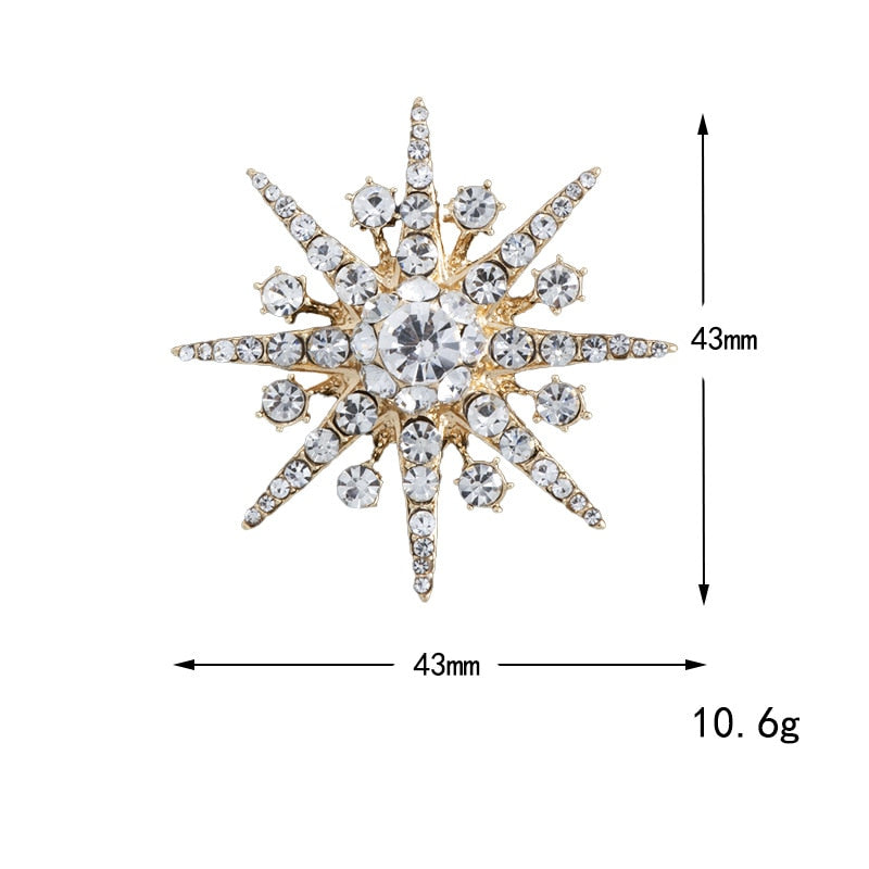 New High-end Rhinestone Star Brooch Sparkling Crystal Snowflake Lapel Pin