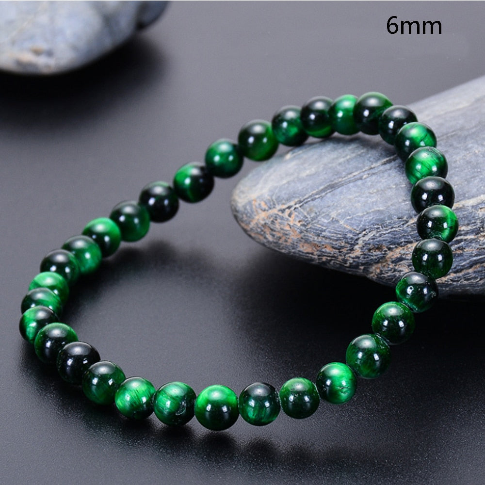 Natural Green Tiger Eye Beaded Elastic Cord Bracelet Men