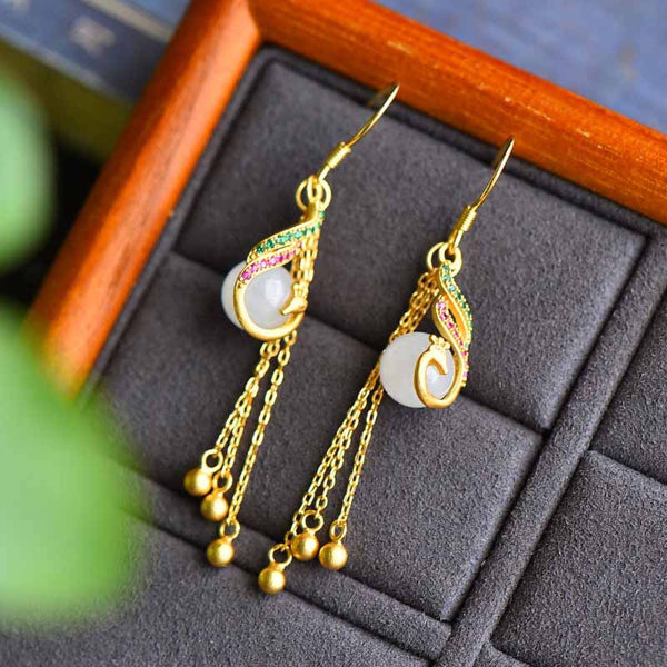 Original inlaid crystal chinoiserie Peacock earrings for women