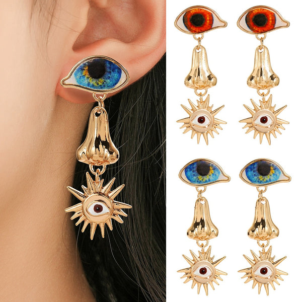 New Fatima Devil Eye Crystal Dangle Sexy Retro Ethic Face Earrings for Woman