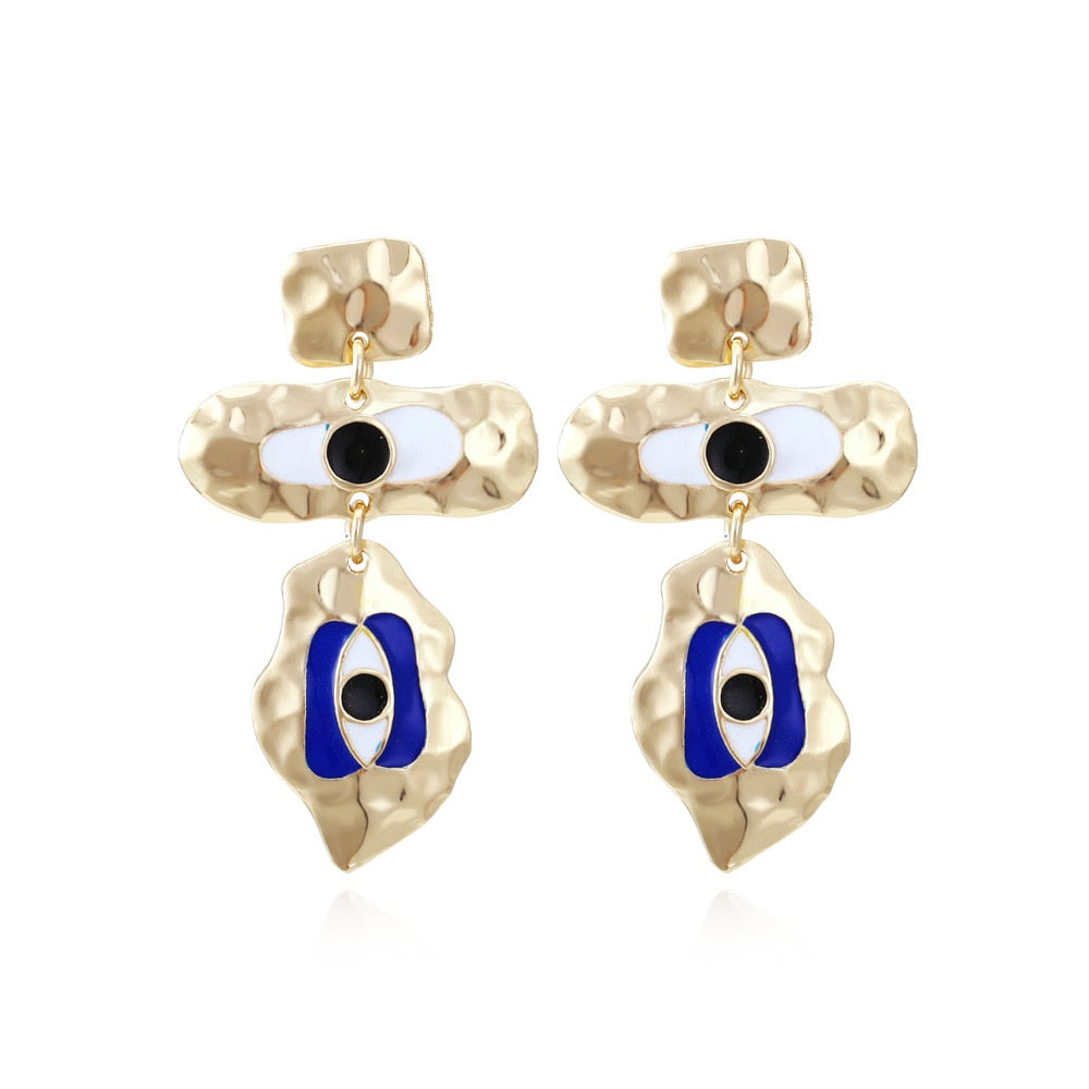 New Round Metal Evil Eye Drop Earrings Statement Dangle Earring