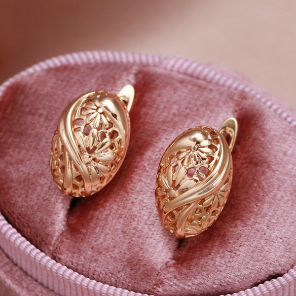 New Geometric Oval Flower Twist 585 Gold Women's Earrings