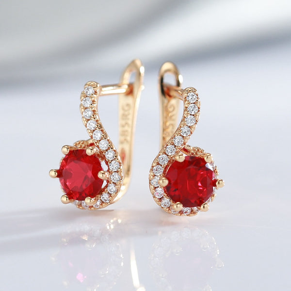 Luxury Full White Zircon Round Red Zircon Women's Earrings