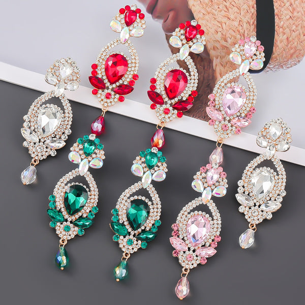 Fashion Metal Rhinestone Flower Geometric Earrings Women