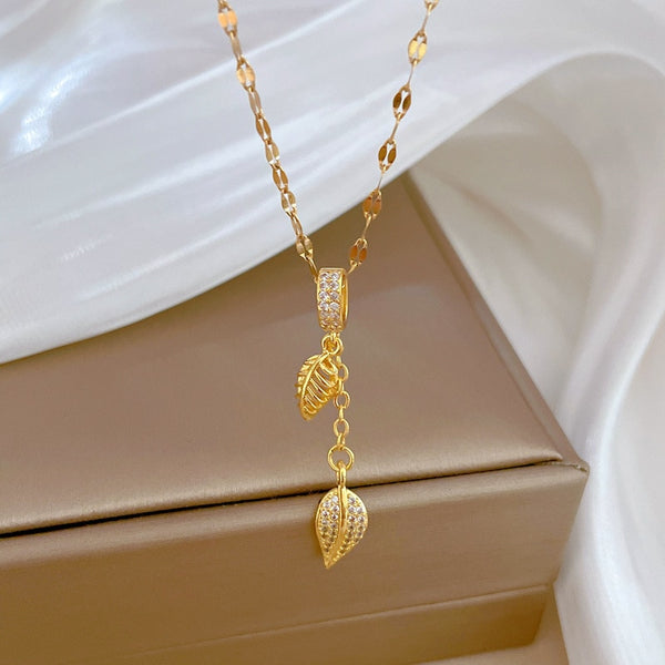 Gold Plated Fashion Long Tassel Leaf Choker Necklace For Women