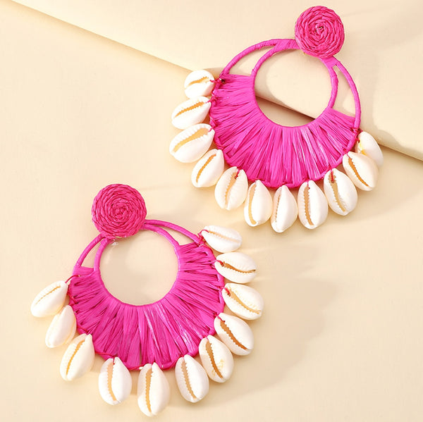 Fashion Ethnic Style Shell Cotton Weave Water Drop Large Dangle Earrings For Women