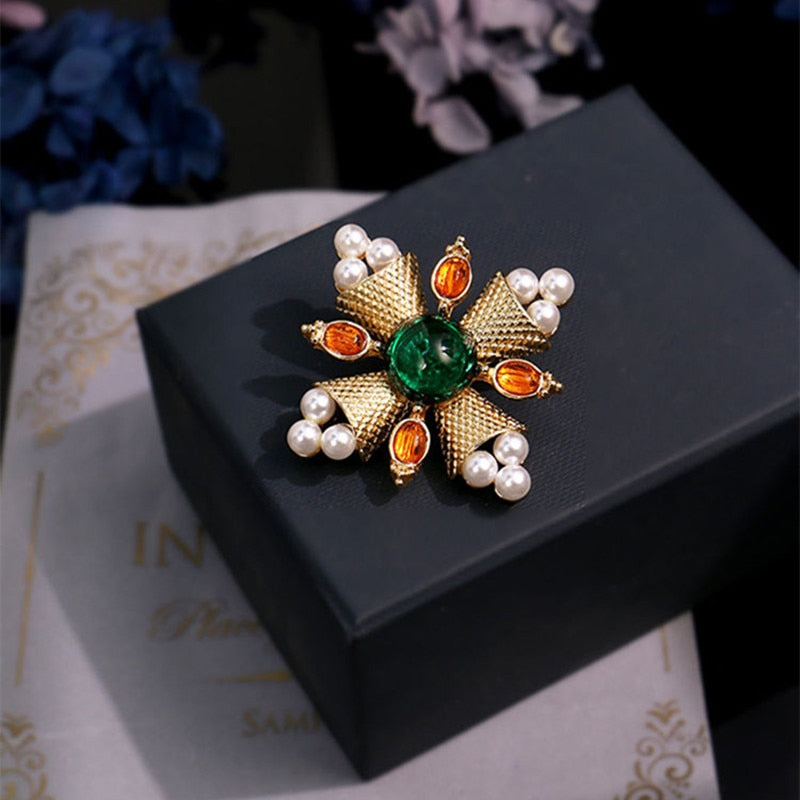 Vintage Baroque Pearl Cross Brooches For Women