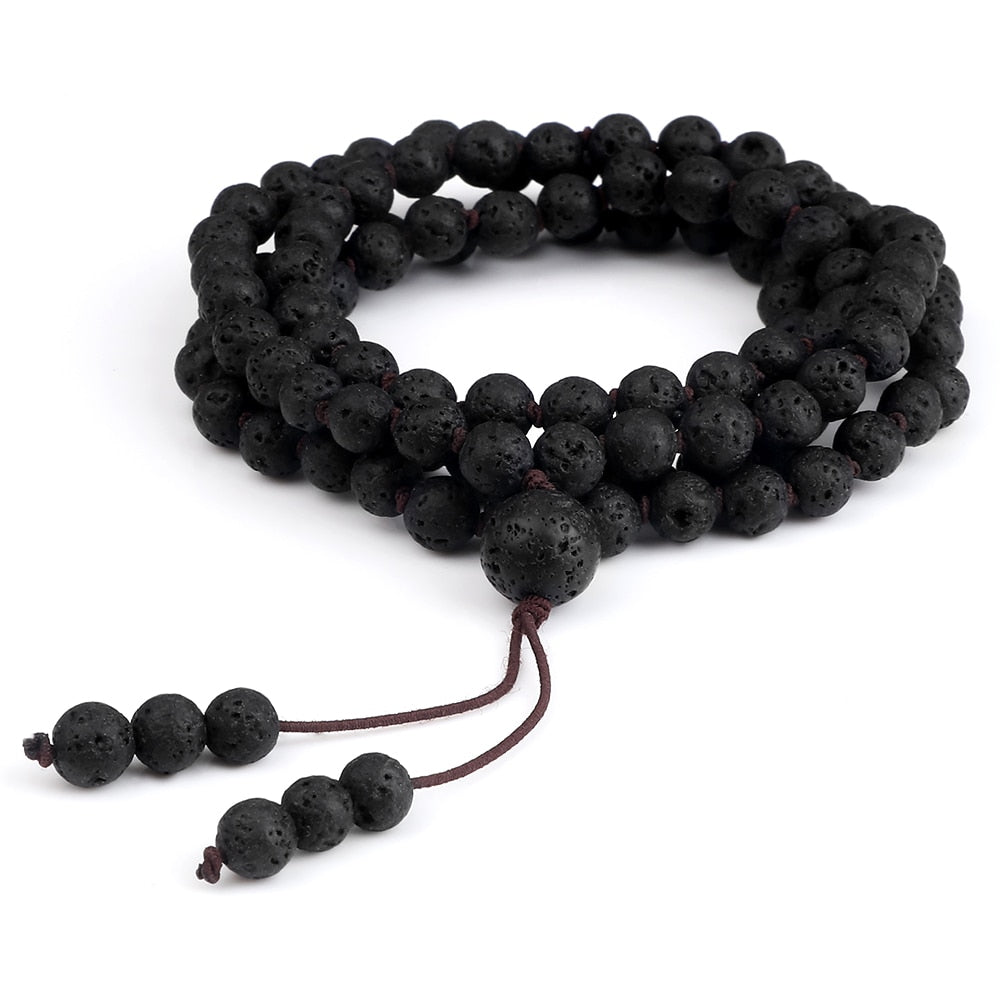 108 Mala Men Black stone Beads Healing Energy Bracelet Necklace