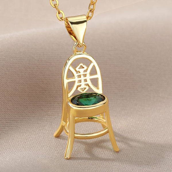 Barber Chair Pendant Necklace Stainless Steel Pink Green Zircon Chair Necklaces