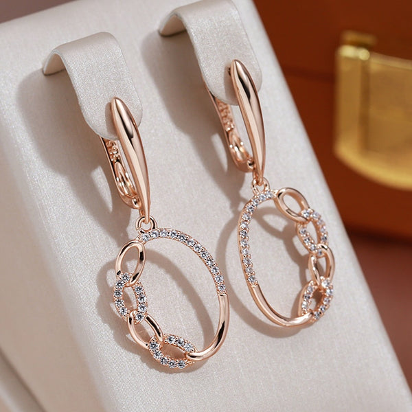 Large Round Chain Design Zircon Dangle Earrings