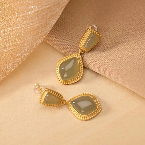 Classic design Natural Hotan jasper Geometric earrings for women