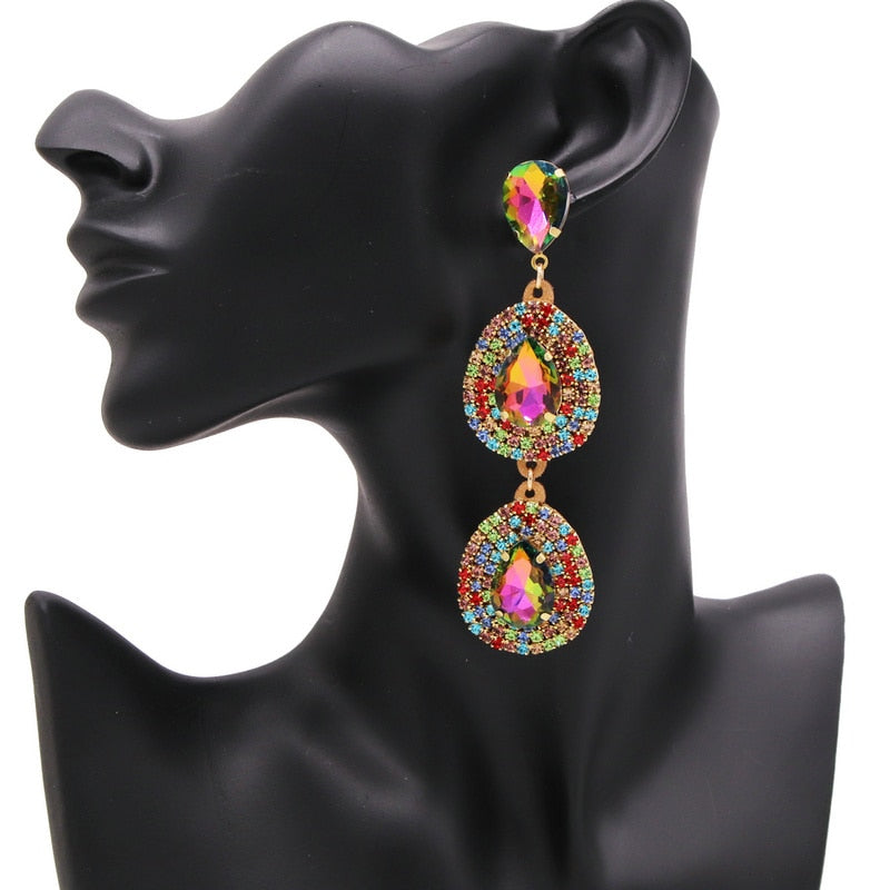 Statement Colorful Rhinestone Earrings For Women Water Drop Earrings