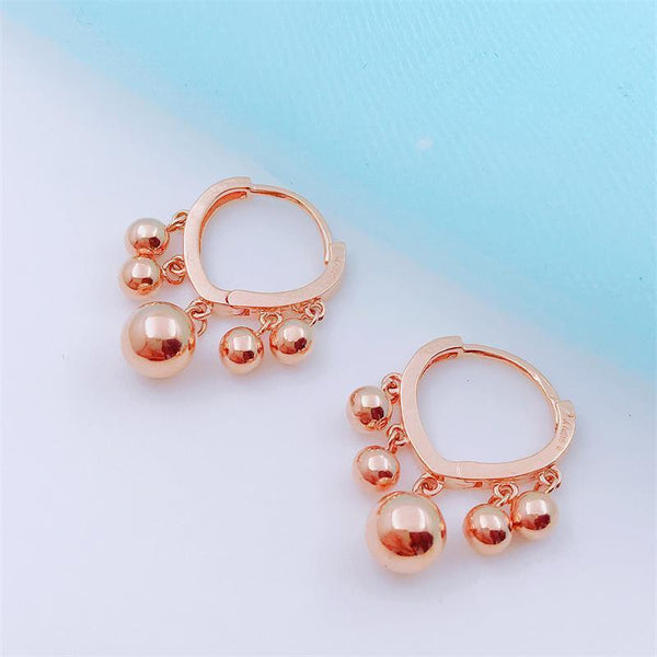 Rose Gold Glossy Round Multi-bead Short Earrings for Women