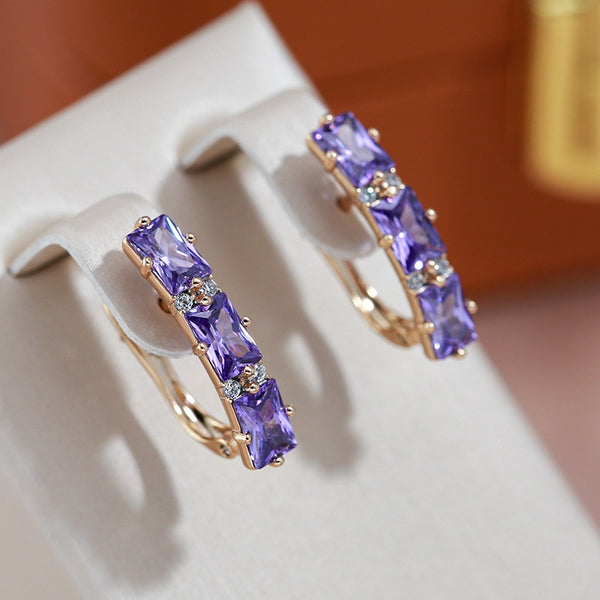 Luxury Full Purple Zircon Drop Earrings for Women