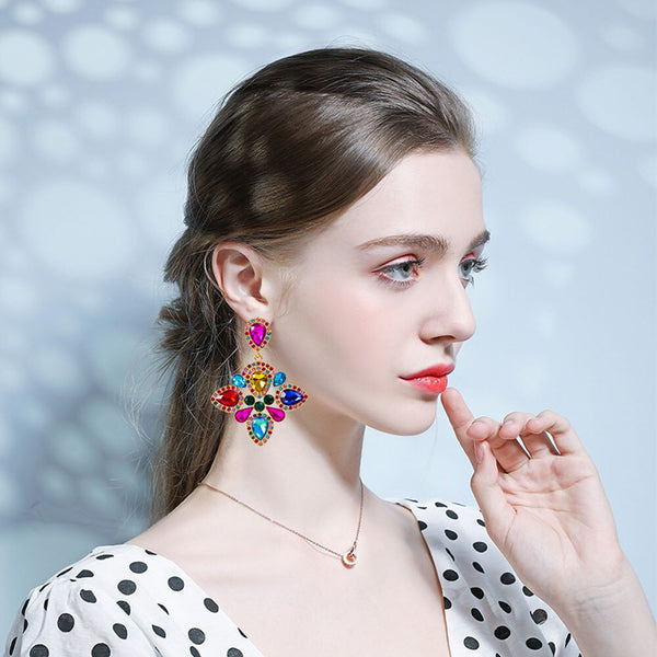 Bohemian Fashion Colorful Crystal Big Dangle Earrings For Women